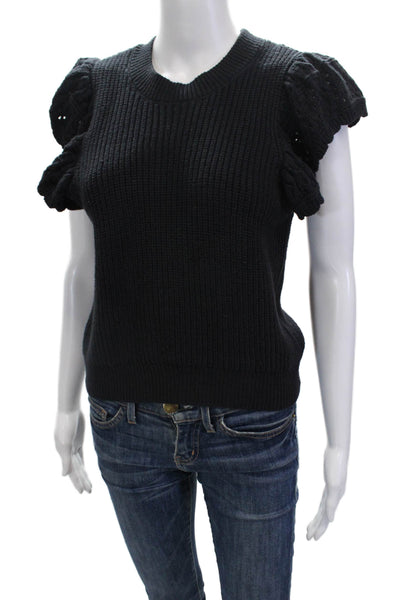 Rails Women Black Pullover Sweater Crew Neck Short Sleeve Cotton Blend Size XS