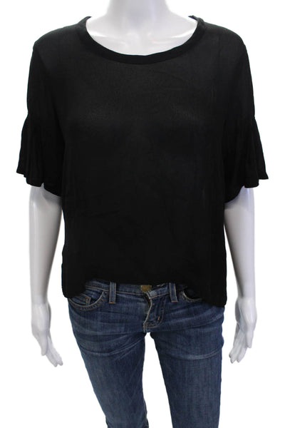 Wilt Women Black Cropped Blouse Rayon Round Neck Short Sleeve Size XS
