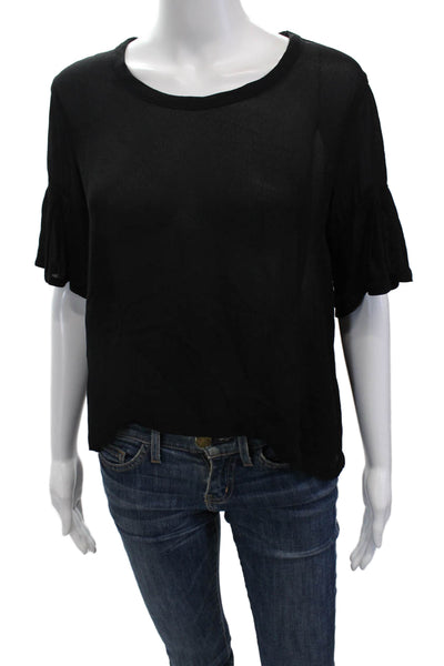 Wilt Women Black Cropped Blouse Rayon Round Neck Short Sleeve Size XS