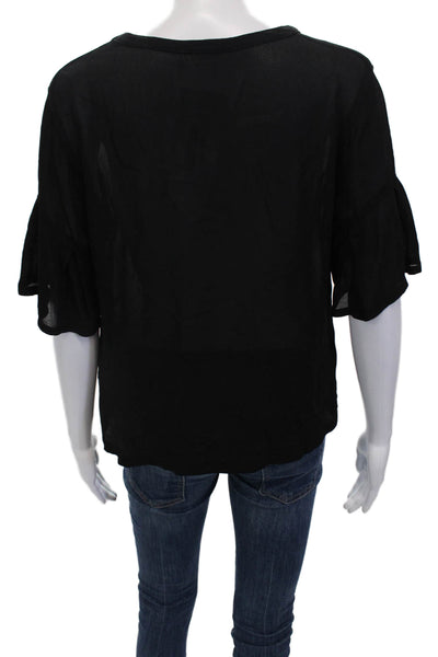 Wilt Women Black Cropped Blouse Rayon Round Neck Short Sleeve Size XS