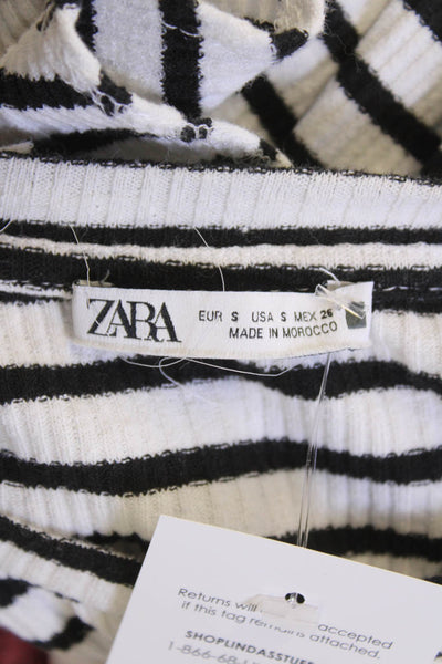 Zara Womens Black Striped Crew Neck Short Sleeve T-Shirt Size S