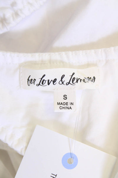 For Love & Lemons Women Cropped White Cotton Blouse Short Sleeve Size S
