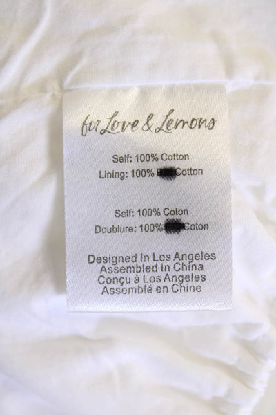 For Love & Lemons Women Cropped White Cotton Blouse Short Sleeve Size S