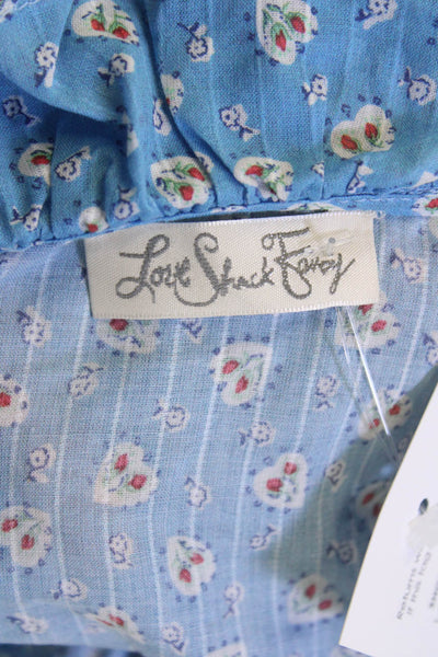 Love Shack Fancy Womens Cropped Sleeveless Floral Cotton Blend Top Blue Size XS