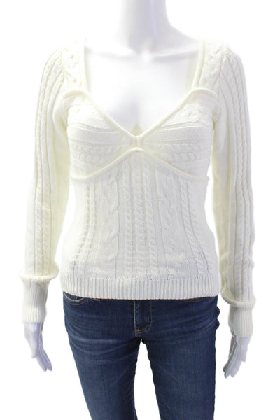 Majorelle Women's Square Neck Long Sleeves Cable-Knit Sweater White Size M
