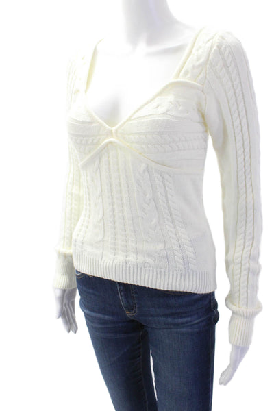 Majorelle Women's Square Neck Long Sleeves Cable-Knit Sweater White Size M