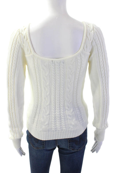 Majorelle Women's Square Neck Long Sleeves Cable-Knit Sweater White Size M