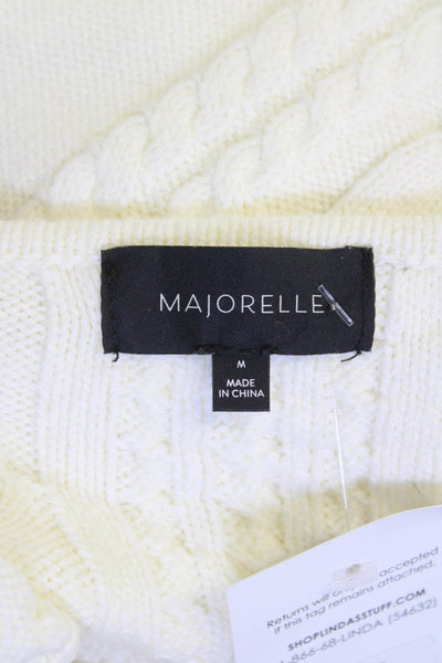 Majorelle Women's Square Neck Long Sleeves Cable-Knit Sweater White Size M