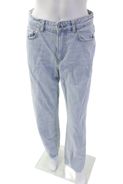 Zara Unisex Straight Wide-Leg Jeans Light Blue Mid-Rise Size 28