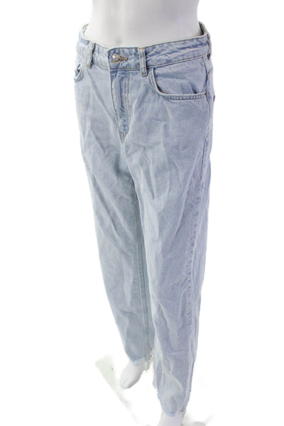 Zara Unisex Straight Wide-Leg Jeans Light Blue Mid-Rise Size 28