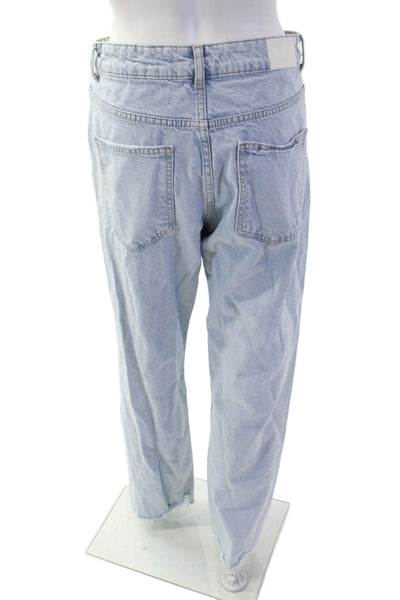 Zara Unisex Straight Wide-Leg Jeans Light Blue Mid-Rise Size 28