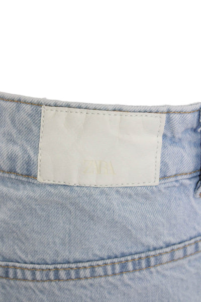 Zara Unisex Straight Wide-Leg Jeans Light Blue Mid-Rise Size 28