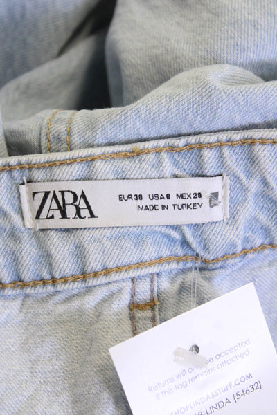 Zara Unisex Straight Wide-Leg Jeans Light Blue Mid-Rise Size 28