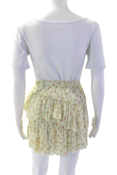 Love Shack Fancy Women's Smocked Ruffle Lined Tiered Floral Mini Skirt Size XS