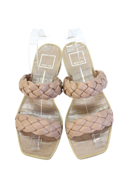 Dolce Vita Womens Double Braided Strap Slide Sandals Brown Leather Size 7.5