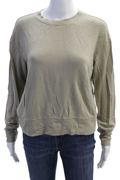 Splits 59 Womens Beige Army Pullover Sweatshirts Crew Neck Long Sleeve Size S