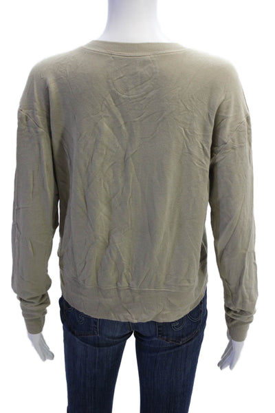 Splits 59 Womens Beige Army Pullover Sweatshirts Crew Neck Long Sleeve Size S
