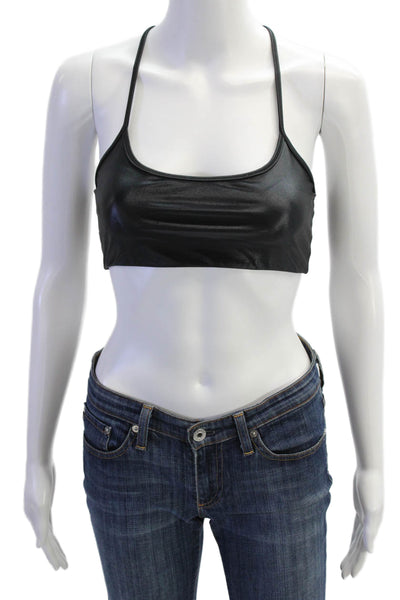 All Access Womens Spaghetti Strap Scoop Neck Stretch Knit Sports Bra Black Small