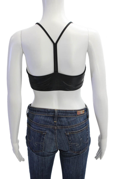All Access Womens Spaghetti Strap Scoop Neck Stretch Knit Sports Bra Black Small