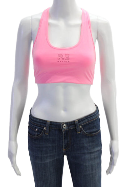 PE Nation Womens Scoop Neck Logo Stretch Knit Sports Bra Pink Size Small