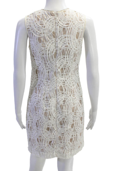 Adrianna Papell Women Beige Shift Dress Knee-Length Geometric Round Neck Size 6