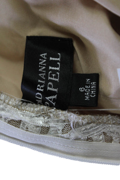 Adrianna Papell Women Beige Shift Dress Knee-Length Geometric Round Neck Size 6