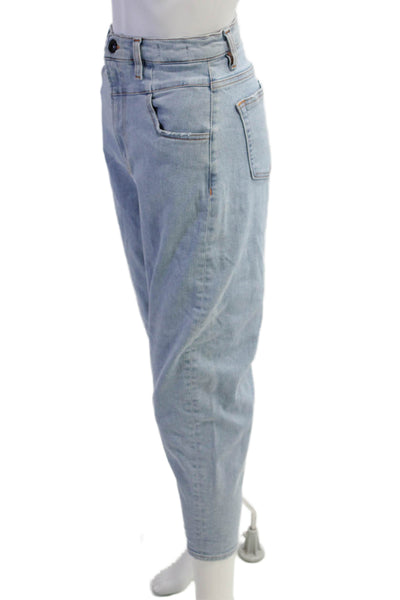 3x1 NYC Womens Cropped Mom High Rise Jeans Light Blue Petite Size 23