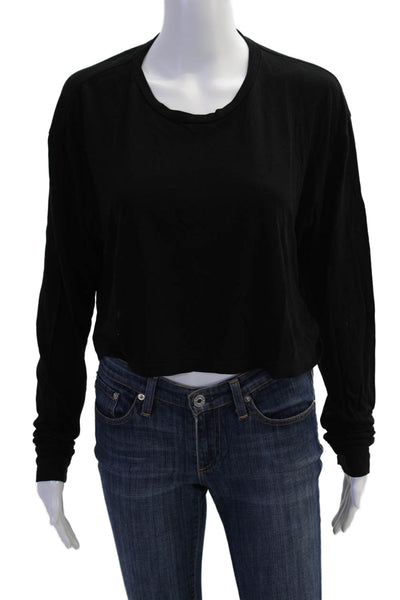 Reformation Women Cropped Black T-Shirt Long Sleeve Crew Neck TENCEL Size XL