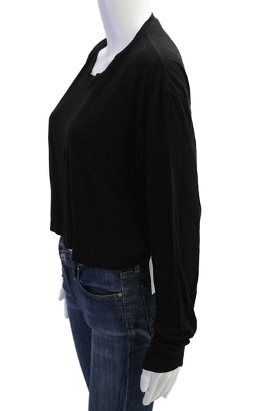 Reformation Women Cropped Black T-Shirt Long Sleeve Crew Neck TENCEL Size XL