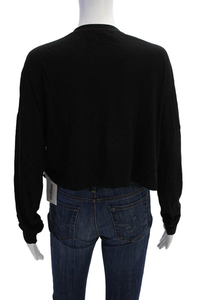 Reformation Women Cropped Black T-Shirt Long Sleeve Crew Neck TENCEL Size XL