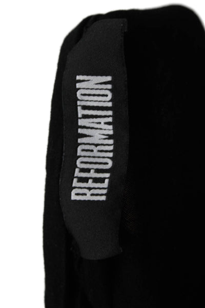 Reformation Women Cropped Black T-Shirt Long Sleeve Crew Neck TENCEL Size XL