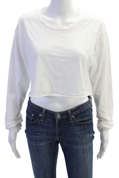 Stillwater Womens Cropped T-Shirt White Crew Neck Long Sleeve Size M
