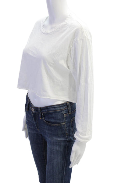 Stillwater Womens Cropped T-Shirt White Crew Neck Long Sleeve Size M
