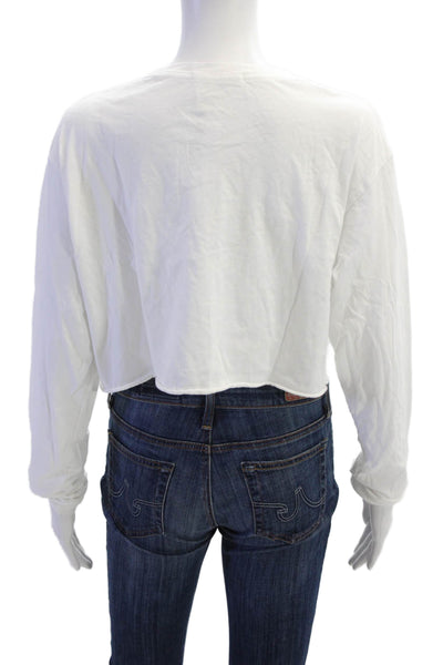 Stillwater Womens Cropped T-Shirt White Crew Neck Long Sleeve Size M