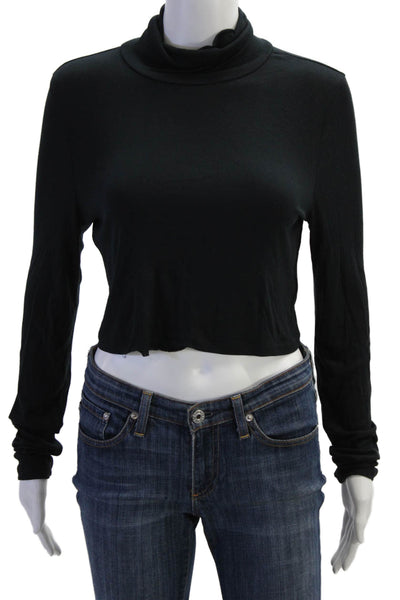 Sunday Best Women Cropped Mock Neck Long Sleeve Black Modal Top Size M