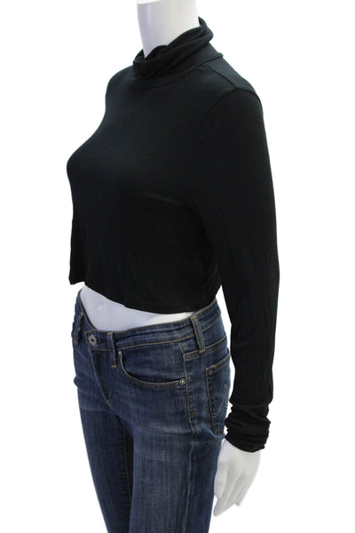 Sunday Best Women Cropped Mock Neck Long Sleeve Black Modal Top Size M