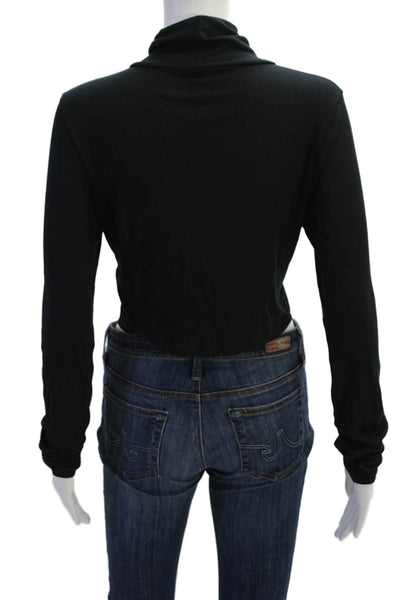 Sunday Best Women Cropped Mock Neck Long Sleeve Black Modal Top Size M