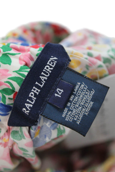 Ralph Lauren Girls Cotton Floral Tie Front A-line Mini Skirt Pink Red Size 14
