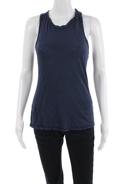 Stateside Womens Basic Jersey Tank Dark Blue Supima Cotton Round Neck Size XS