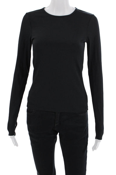 All Access Womens Black Basic Long Sleeve Round Neck T-Shirt Size XS