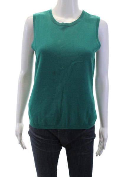 Per Se Womens Basic Green Silk Cashmere Crew Neck Sleeveless Tank Size M