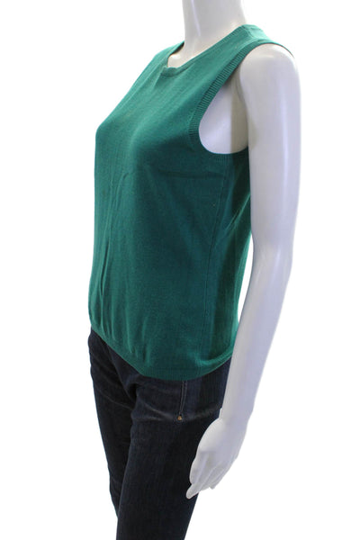Per Se Womens Basic Green Silk Cashmere Crew Neck Sleeveless Tank Size M