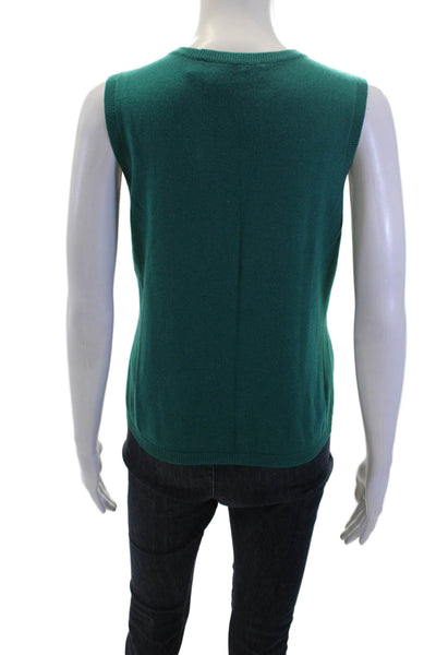 Per Se Womens Basic Green Silk Cashmere Crew Neck Sleeveless Tank Size M