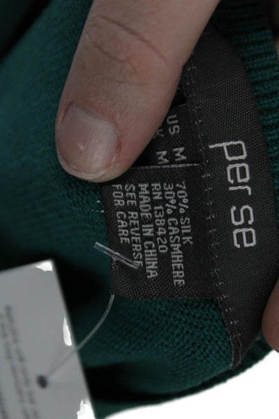 Per Se Womens Basic Green Silk Cashmere Crew Neck Sleeveless Tank Size M