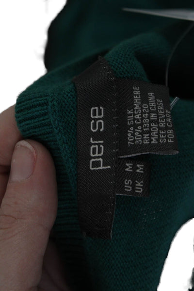 Per Se Womens Basic Green Silk Cashmere Crew Neck Sleeveless Tank Size M