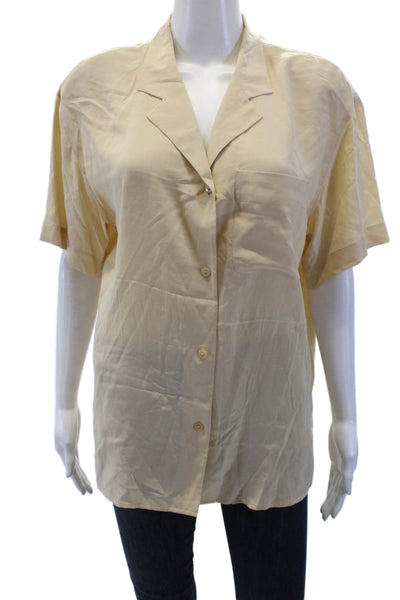 Liz Claiborne Women Beige Silk Button-Up Blouse Short Sleeve 90s Size 8