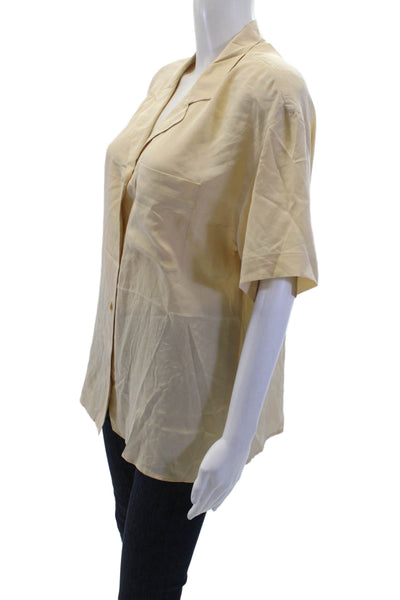 Liz Claiborne Women Beige Silk Button-Up Blouse Short Sleeve 90s Size 8