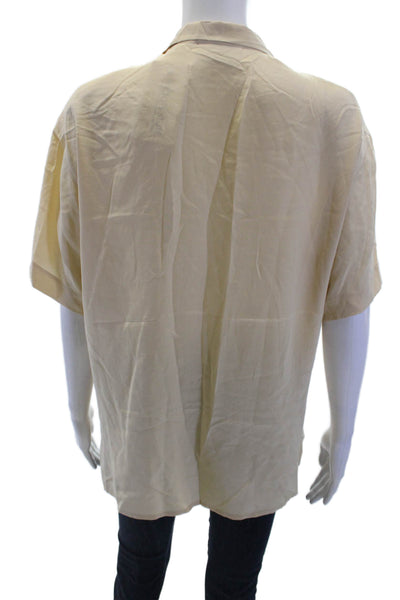 Liz Claiborne Women Beige Silk Button-Up Blouse Short Sleeve 90s Size 8