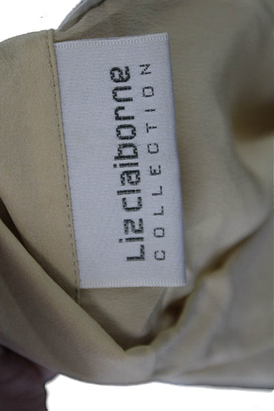 Liz Claiborne Women Beige Silk Button-Up Blouse Short Sleeve 90s Size 8