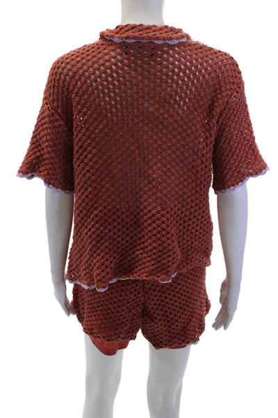 MINKPINK Womens Cotton Open Knit Short Sleeve Top Short Set Brown Size M